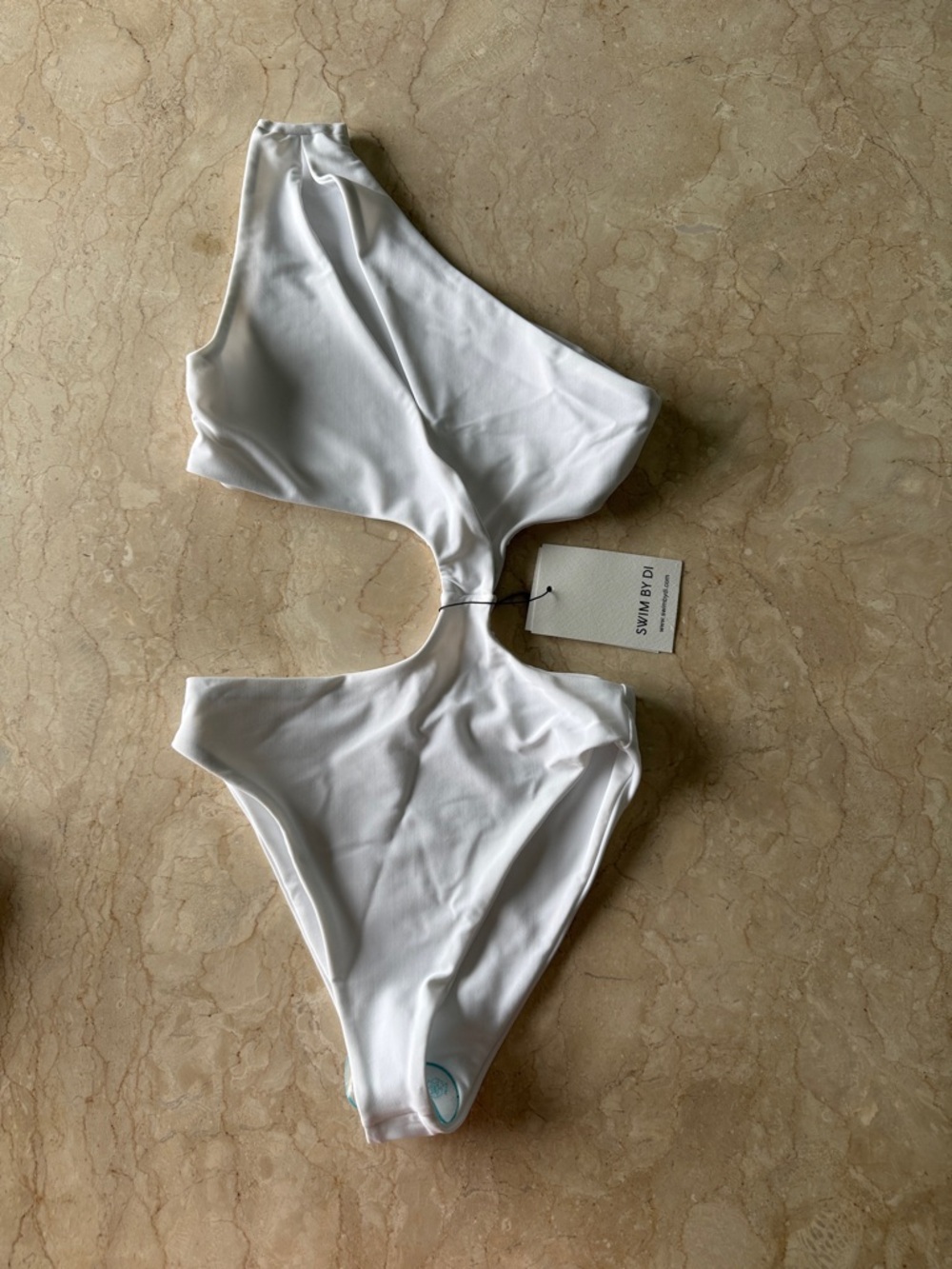 Asymmetric White Cutout One-Piece Swimsuit